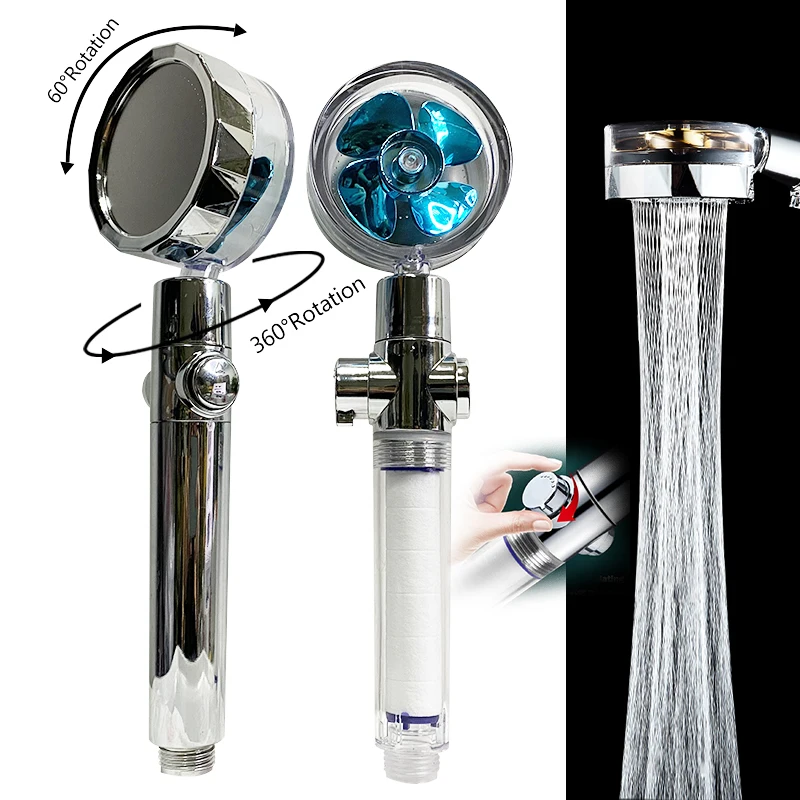 2021 Shower Head Water Saving Flow 360 Degrees Rotating With Small Fan ABS Rain High Pressure.jpg