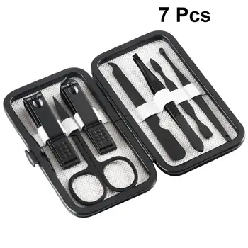 

7Pcs Professional Manicure Suits Multipurpose Nail Clipper Cutter Trimmer Nail File with Case(Black)
