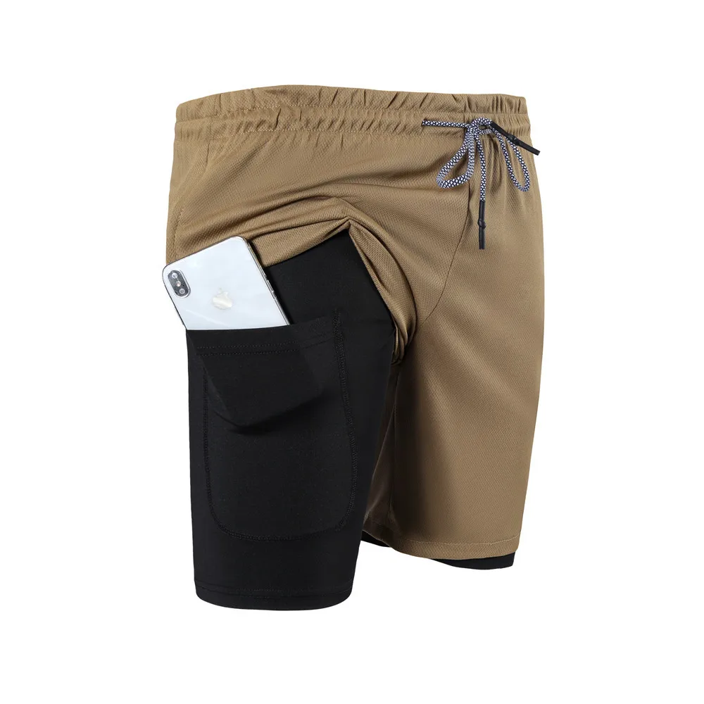 

Men 2 in 1 Running Shorts Jogging Gym Fitness Training Quick Dry Beach Short Pants Male Summer Sports Workout Bottoms Clothing