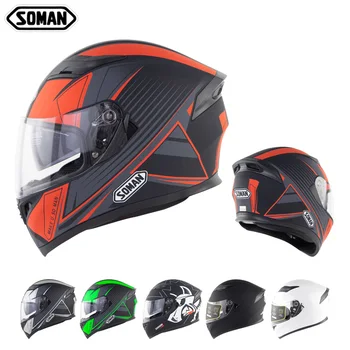 

Double Lens Speedplus casco capacete moto Dot Approved Soman SM960 Full Face Motorcycle Helmet free shipping