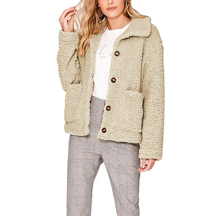 Chaquetas mujer женский флисовый кардиган, теплая куртка, курка, женский топ с лацканами, длинный рукав, одноцветная куртка на пуговицах