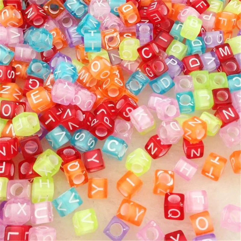 100 pcs 6mm Acrylic Mixed Alphabet Letter Square Cube Spacer Beads Big Hole Pick | Дом и сад
