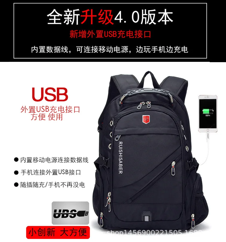 JIULIN Swiss 17 Inch Laptop Backpack Men USB Charging Waterproof Travel Backpack Women Rucksack Male Vintage School Bag mochila