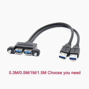 

High Speed Dual Port Usb 3.0 Male To Female Screw Lock Panel Mount Extension Expansion Bezel Data Cable Cord 0.3m/0.5m/1m/1.5m