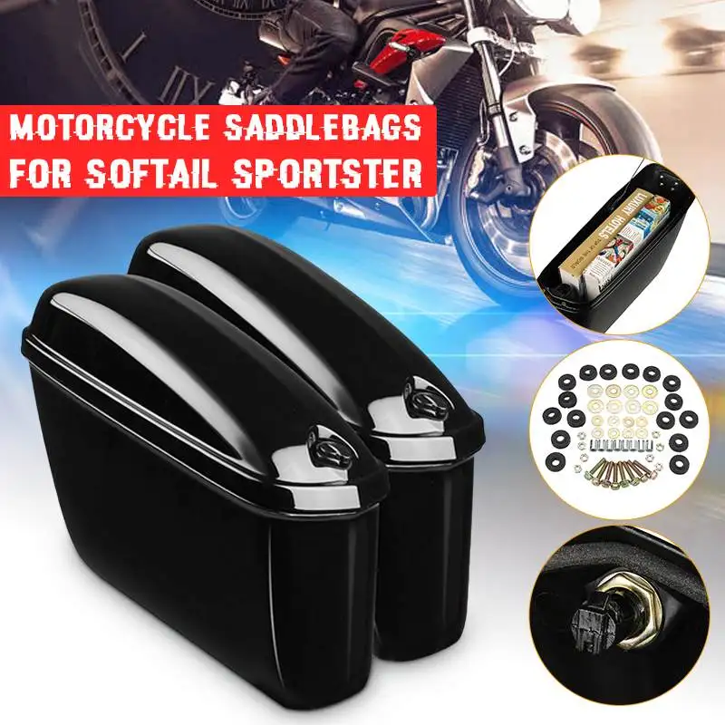 

Pair Universal Motorcycle Saddlebag Trunk Case Tool Luggage Storage Hard Box Saddle Bag For Harley