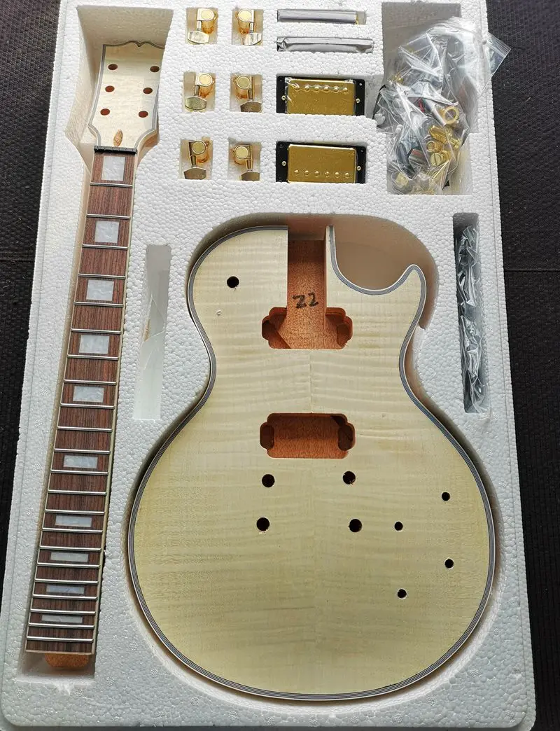 LP-FM-22 DIY LP стиль Электрический Guita Пламя клен Veneerr+ красное дерево Okoume средства ухода за кожей шеи палисандр гриф - Цвет: LP-FM-22