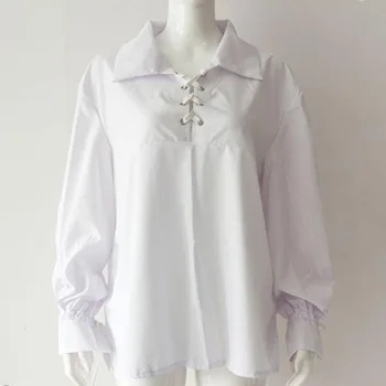 

Retro Mens Shirt Long Sleeve Lace Up Bandage Victorian Medieval Shirts Cosplay Costume Casual White Vintage Party Gothic Tops