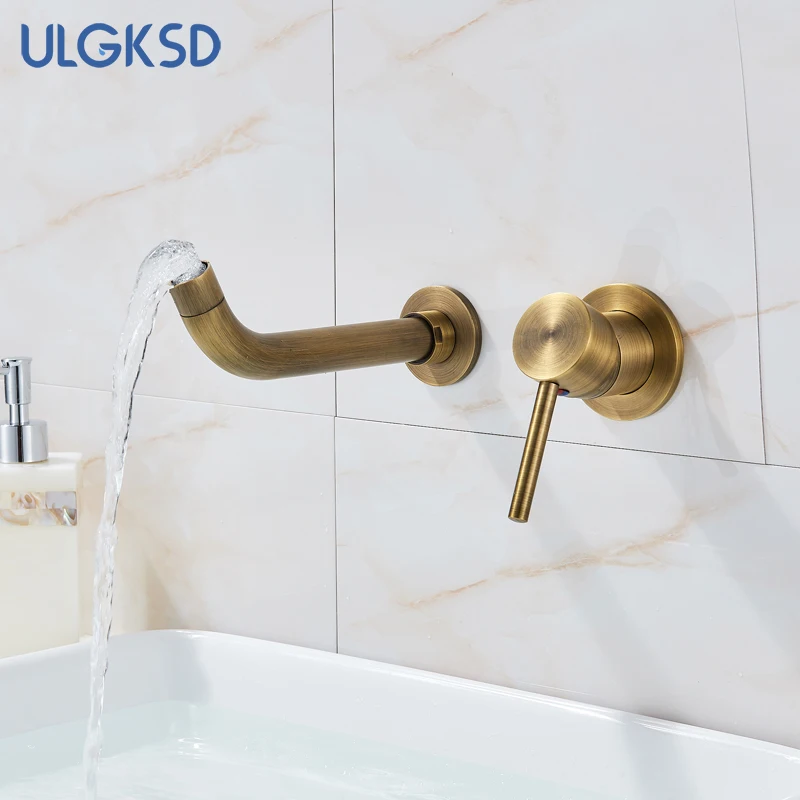 ULGKSD большая акция кран для раковины набор настенный держатель для ванной комнаты с одной ручкой 2 отверстия смеситель горячей и холодной воды кран