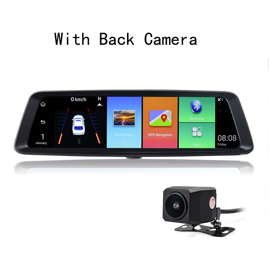 Otstrive 10 дюймов потокового видео Регистраторы 4G Android WIFI Bluetooth ADAS gps навигации 1080P Двойной объектив заднего вида зеркало gps DVR - Название цвета: With Back Camera