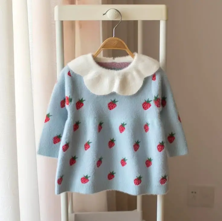 Теплое платье-свитер для девочек Милая весенне-зимняя детская вязаная одежда Детские топы, рубашки для девочек, шерстяные рождественские платья для детей от 2 до 5 лет - Цвет: blue
