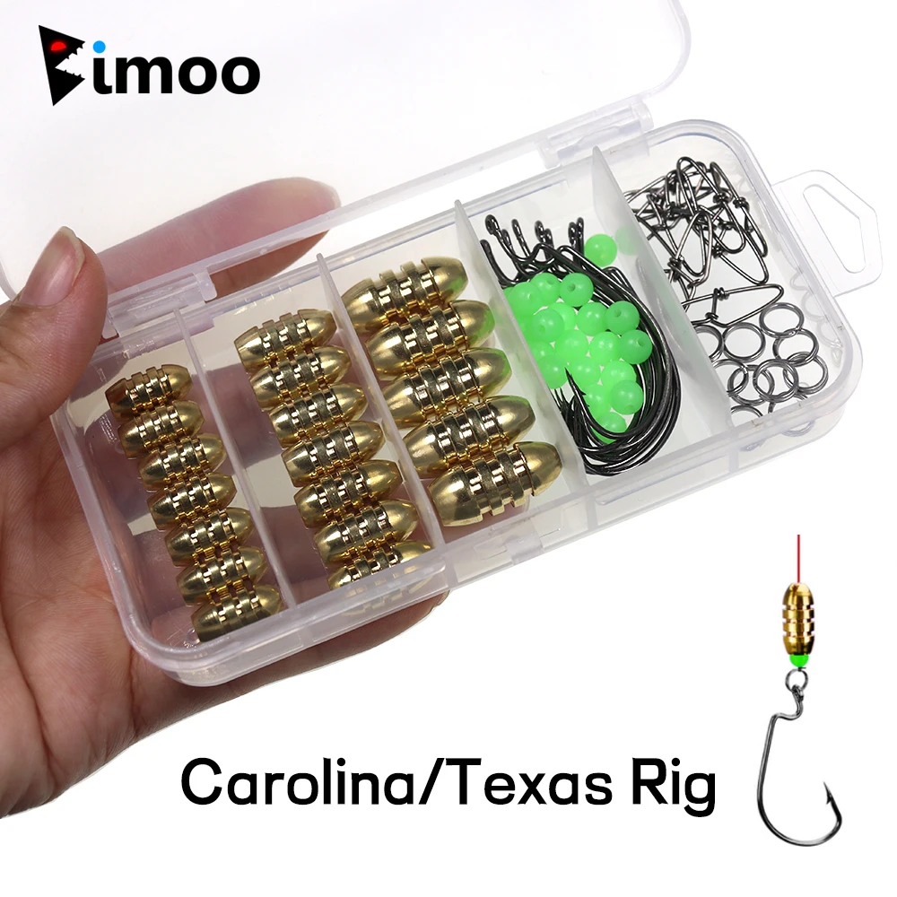 

Bimoo Carolina/Texas Rig Wide Gap Worm Fishhook Copper Bullet Sinker/ Weight Luminous Beads Quick Snap Fishing Tackle Box Set