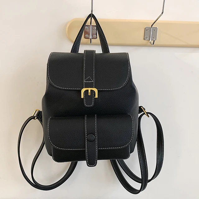 Women Drawstring Leather Backpack French Shoulder Bag Trendy Female School Bag Teenage Girls High Quality Fashion Rucksack X950H Black new