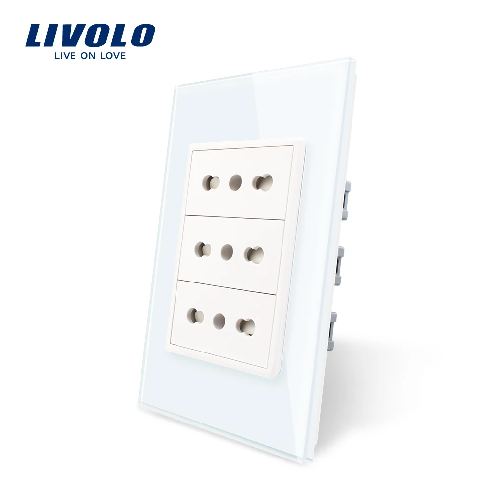 Livolo стандарт США 3 комплекта итальянской розетки, Хрустальная стеклянная панель, 110~ 250 В настенная розетка, без логотипа