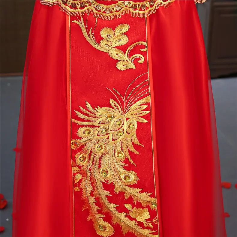 Китайский стиль свадебное платье вышивка Cheongsam элегантный тост костюмы за рубежом традиционные невесты Qipao платья для женщин