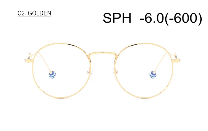 SUMONDY очки по рецепту для близорукости диоптрий 0-0,5-1-1,5-2-6,0 Женская круглая оправа из сплава близорукие очки UF74 - Цвет оправы: C2 (-6.0)
