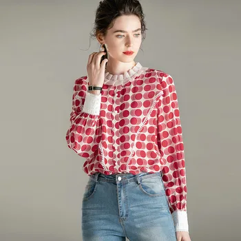 

2020 Silk Top A201075 Li Collar Printing Design Silk Shirt Female