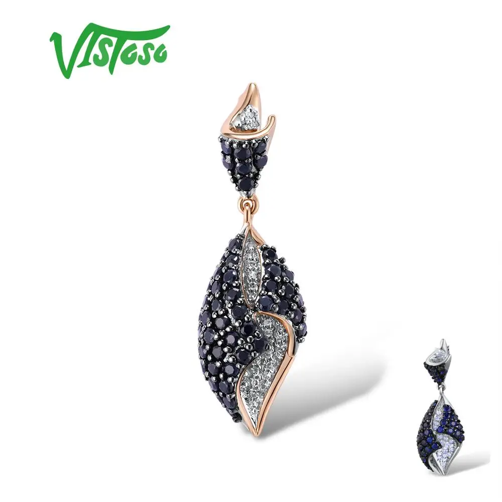 VISTOSO, Золотая подвеска для женщин, настоящая 14 к, 585 розовое белое золото, сверкающие алмазы, синий сапфир, изысканные свадебные ювелирные изделия