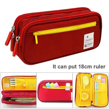 

Portable Durable Canvas Multifunction Double Layer Zipper Pencil Case Large Capacity Pen Bag Stationery Storage Pouch