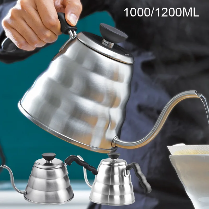 1000/1200 мл Нержавеющая сталь Кофе капельного типа «гусиная шея» чайник горшок Чай чайник Высокое качество Кофе чайник Кухня инструменты