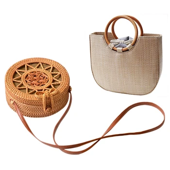 

2 Pcs Rattan Bag Women Summer Straw Bag Shoulder Bag Messenger Bag, 20 X 8cm & 29 X 25 X 9cm