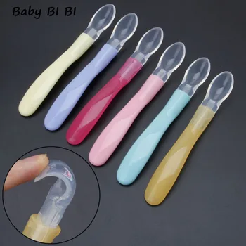 

Newborn Baby Soft Safety Silicone Infan Learning Feeding Spoon Flatware Children Dishes Tableware Soup Spoon
