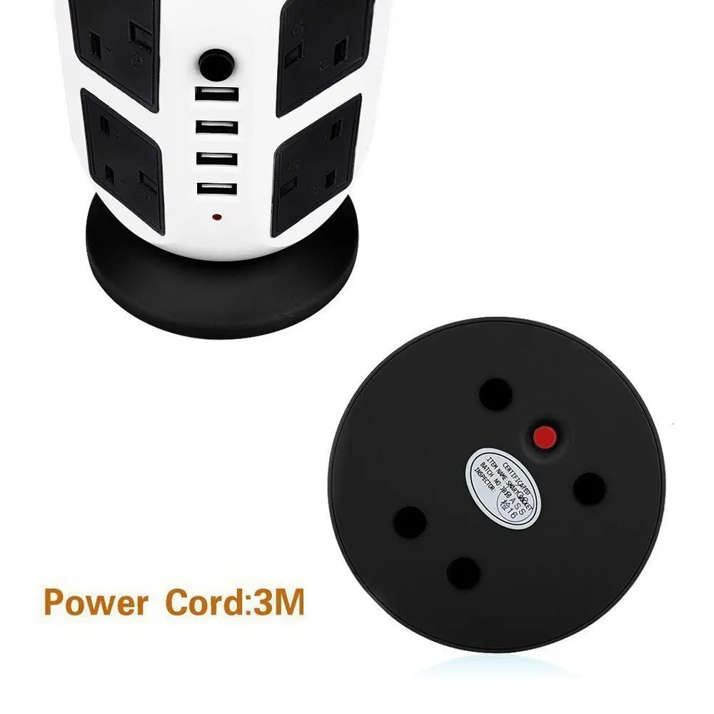 Tower power Strip Вертикальный адаптер питания штепсельная вилка Великобритании 8 электрических розеток переменного тока с USB стабилизатором напряжения 2 м/3 м удлинитель