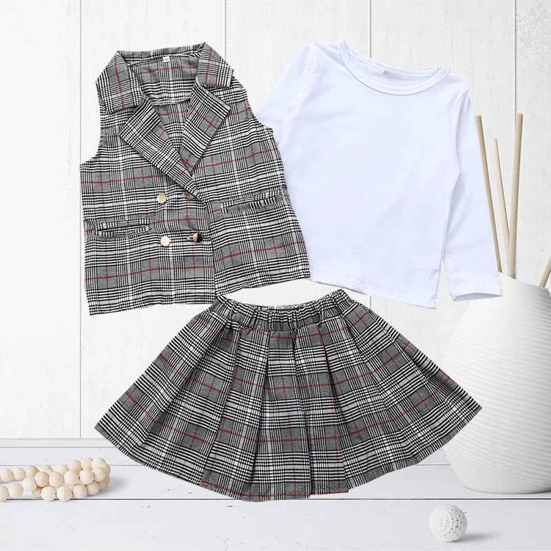 1-6Y Kids Girls Clothing Cute Kids Suit Plaid Vest Tops Plaid Skirt ...