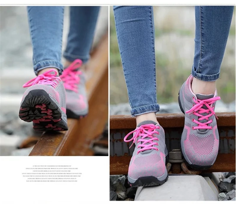 Уличная спортивная обувь Рабочая обувь Для женщин дышащий Сталь носок Кепки рабочие ботинки Железный нос анти-прокол Строительная безопасная обувь размера плюс