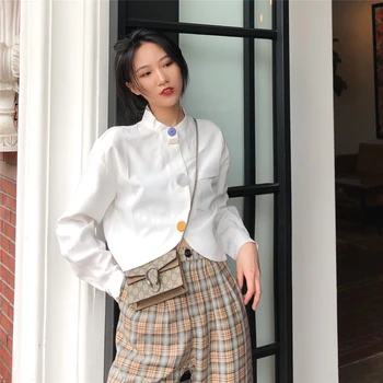 

2020 Spring Casual Women Shirts New Style French Elegant Elegant Loose-Fit Shirt White Long-sleeved Upper Garment Women's