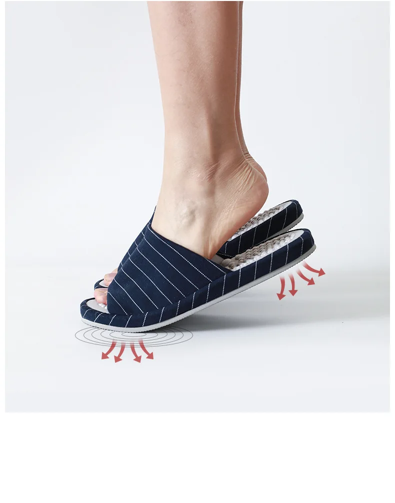 Xioami New men woman spring autumn classic striped home soft massage midsole open cotton slippers Keep warm flip flop