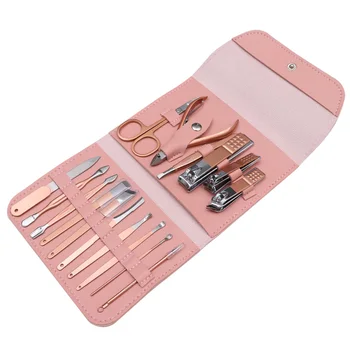 

16pcs Nail Manicure Set Multi-functional Nail Trimmer Fingernail Cutters Kit Nail File Manicure Tools (Rose Gold)