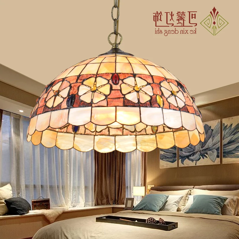 European Tiffany Ceiling Retro Shell Mediterranean Sea Pastoral Lights Luminaria Teto Lamps For Home Decoration | Лампы и освещение