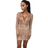 Women Sexy Dress Knitted Sweater Dress Silver Gold Club Party Bodycon Dress Deep V-neck Long Sleeve Cardigan Robe with Belt 2022 ► Photo 2/6