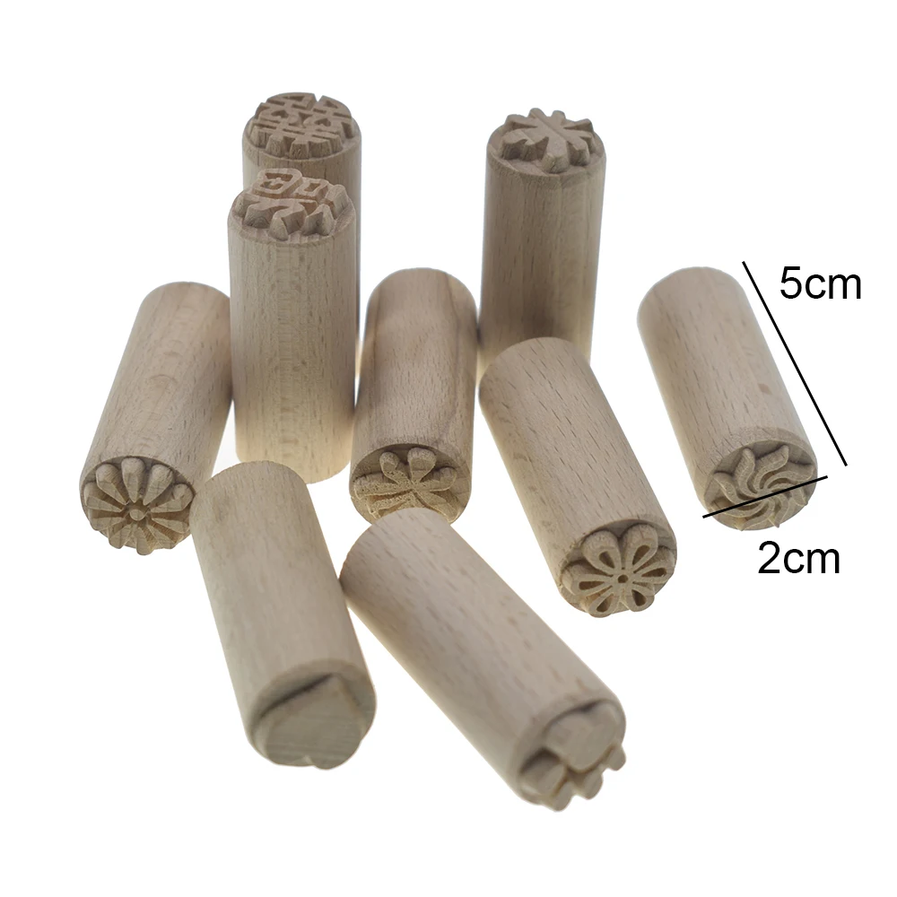 Wood Pottery Stamp Flower Leaf Pattern Emboss Seal Block Ceramic Pot Texture Cold Porcelain Polymer Clay Tools Sculpture Model
