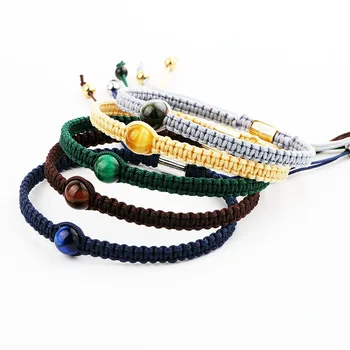 New Design Natural Stone Tiger Eye Cord Knot Braided Macrame Bracelet Men Jewelry Gift