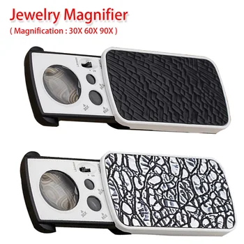 

Magnifying Glass 30X 60X 90X Magnifier Jewelry Appraisal Reading High Magnification Acrylic Optical Lens Loupe With LED UV
