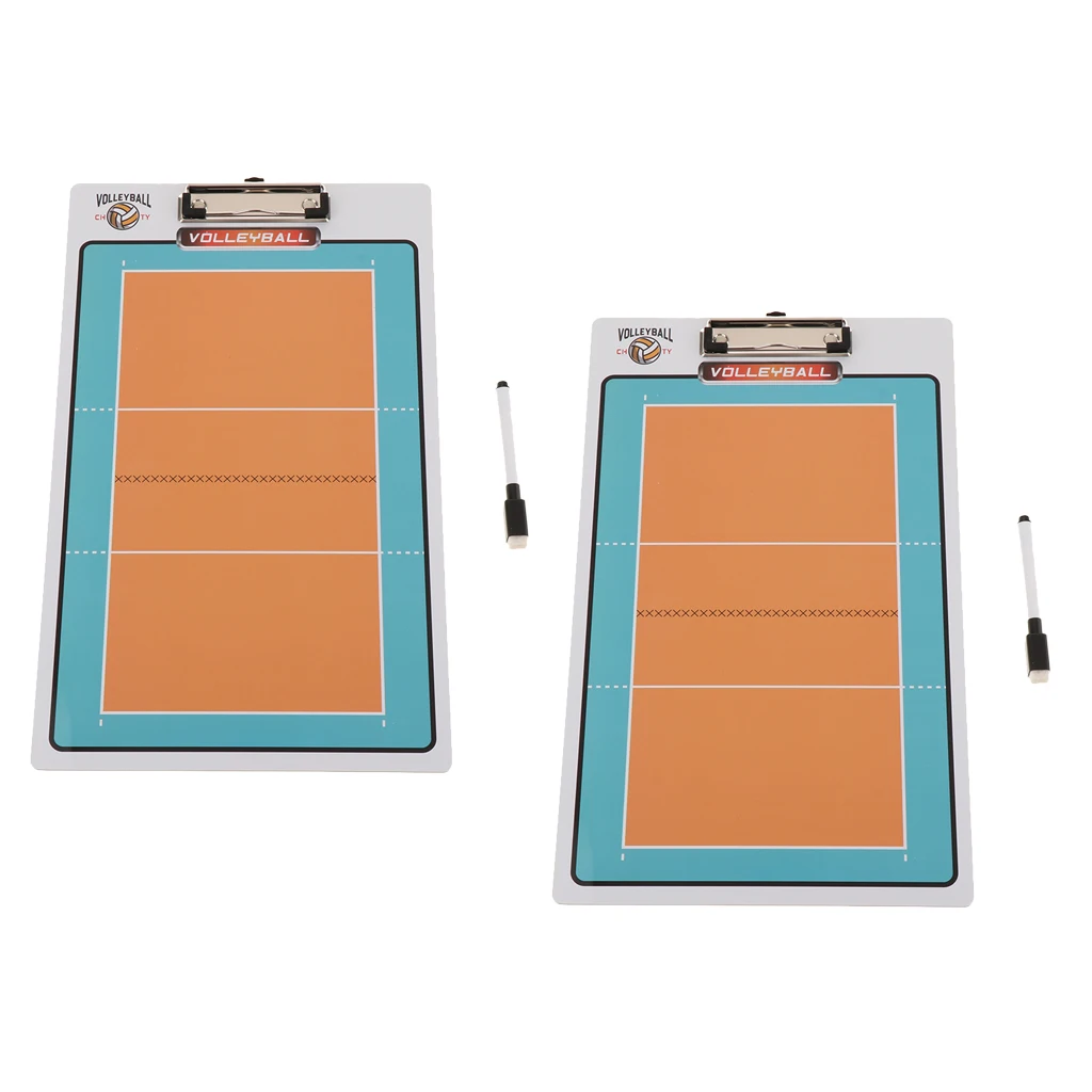 2 Set Volleyball Sports Coaching Board with Erasable Pen, Coaches Referees Clipboard Marker Boards for Training or Competition