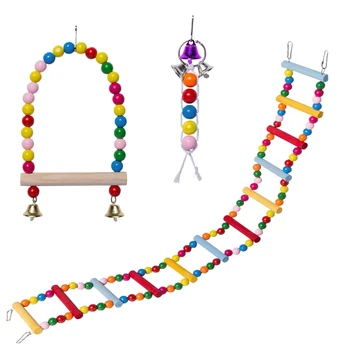 

Bird Parrot Toys Natural Wooden Bird Toys Cage Ladder for Trainning Pet Bird Ladder Toys for Cockatiel Conure Parakeet