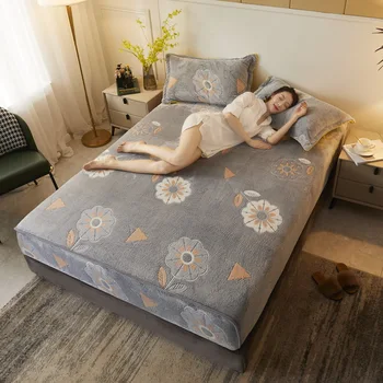 

Velvet Bed Sheet plush Fitted sheet Abrasion Resistant bed Sheets Bed Linen Polyester Mattress Cover Queen King Size printing
