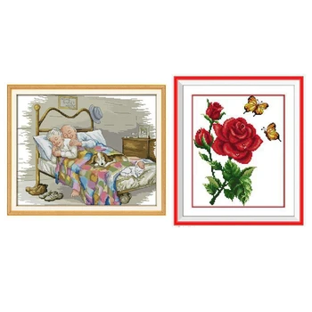 

2 Set DIY Hand Cross Stitch Embroidery 11CT Printing Cross Stitch Home Decoration, 57 x 46 cm & 33 x 38 cm
