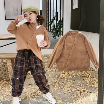 

Designer's lrregular slanting knitted sweater kids 2019 spring sutumn v-neck casual baby girl sweater kids clothes ws1351