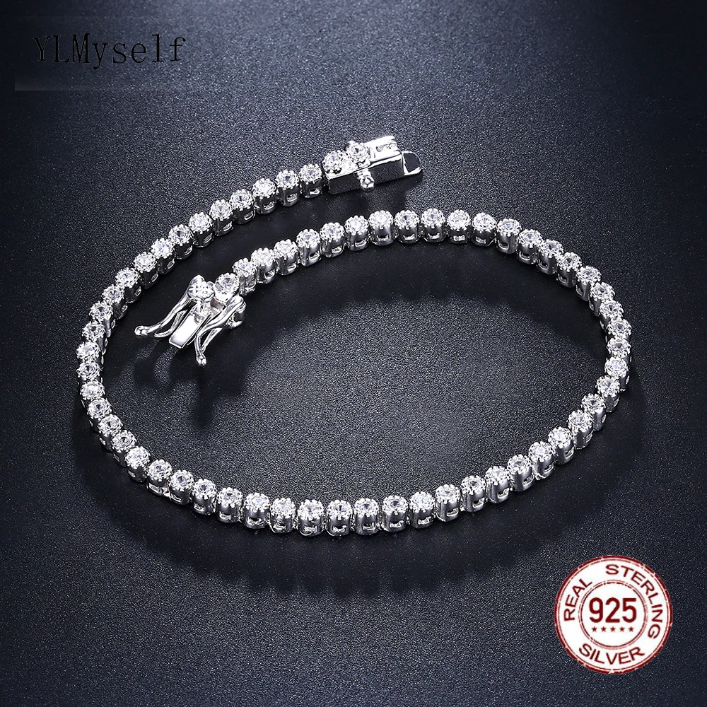 Made By Real Sterling Silver 17-19 CM Tennis Bracelets Jewelry Setting 2mm Stunning Zircon Luxury Solid 925 Jewellery