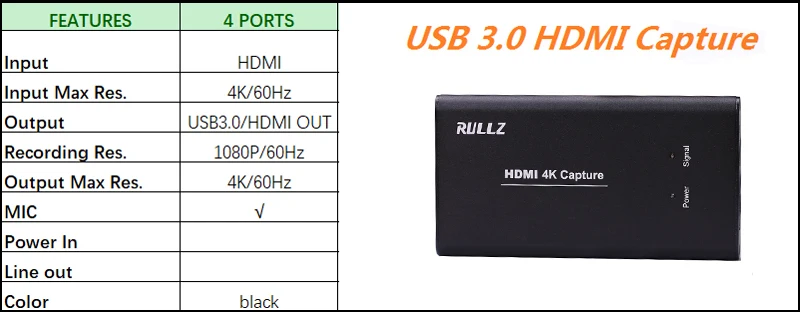 USB3.0 HDMI 4K 60fps Карта видеозахвата HDMI к USB 3,0 коробка для записи видео игра потоковая прямая трансляция с микрофоном tv Loop-out