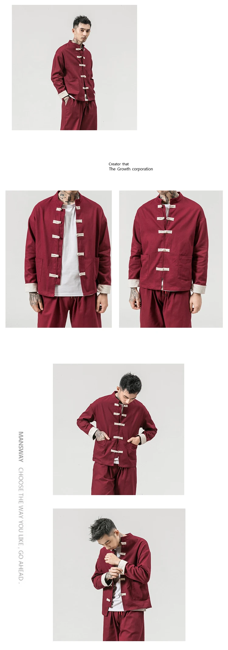Китайское традиционное ретро пальто Человек Осень с длинным рукавом Тан костюм воротник стойка пряжка куртка Восточный хлопок Кунг Фу рубашка