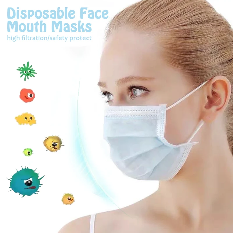 

Disposable Face Mouth Masks Anti-Dust Mask 3 layers Filter Breathable Face Mask Earloops Solid Color Anti Influenza Bacterial