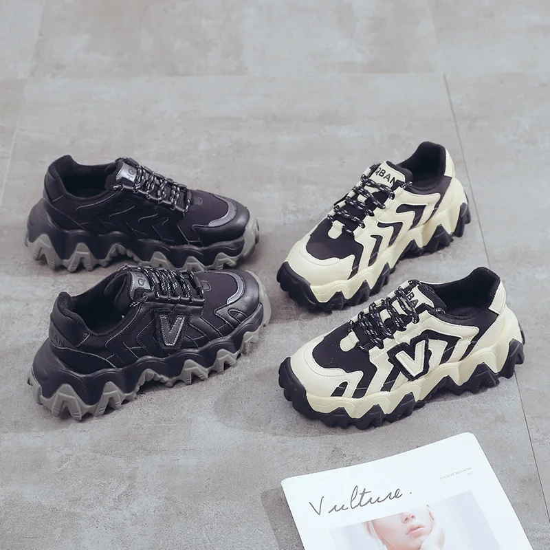 Lace-up Sneakers Women Casual Flats Round Toe PU Platform Flat Shoes Women Shoes Woman Autumn Rubber Ladies Shoes V11-55