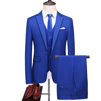 

New 3pcs Suits for Men Slim Fit Korean Casual Suit Business Solid color Wedding Dress Groomsman Clothes Large Size M-6XL