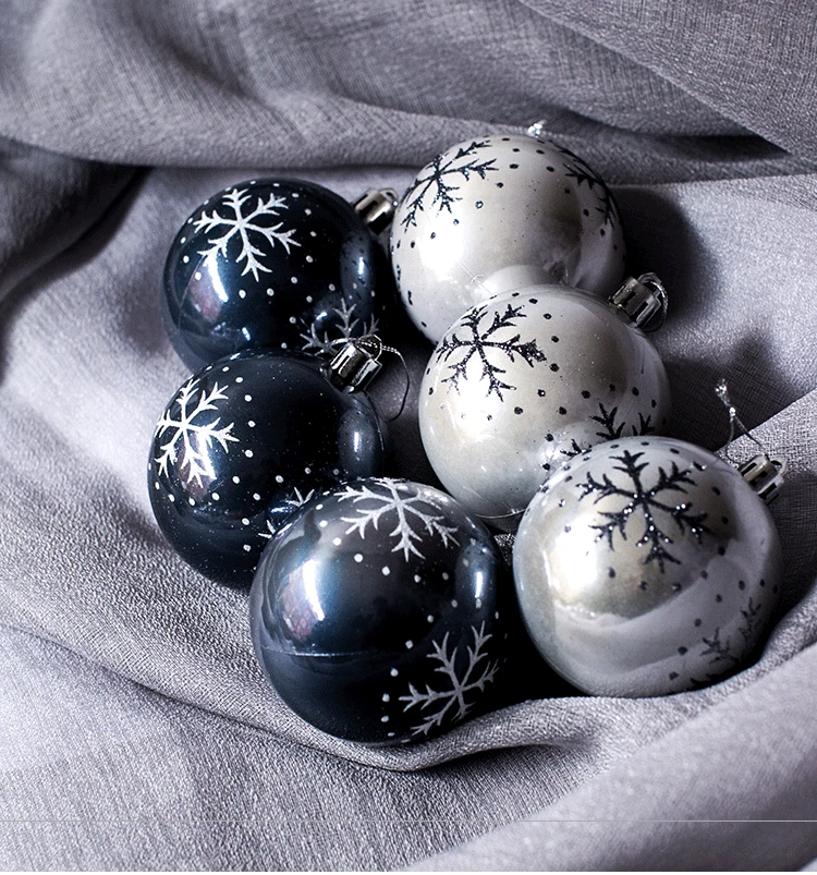 

6Pcs/lot 8cm/6cm Transparent Black Plastic Baubles Christmas Decoration Grey Christmas Tree Toys Ball Pendant New Year Ornament