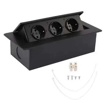 

Round Side Multifunctional Desktop Conference Table Pop-Up Socket Security Use 3 Outlets Inserts Power Socket Black EU Plug