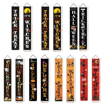 

Halloween Decoration Set Trick or Treat Door Couplet Porch Banner Hanging Flag for Home Office Bar Shopping Mall Scene Layout